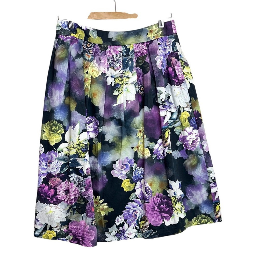 ASOS Purple Floral A-Line Midi Skirt - Size 6